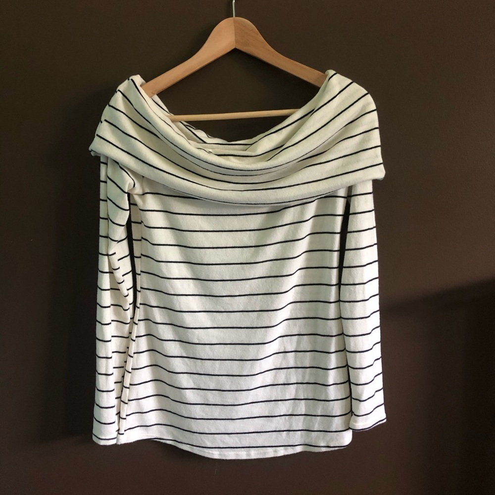 VICI Off the Shoulder Black + White Sweater